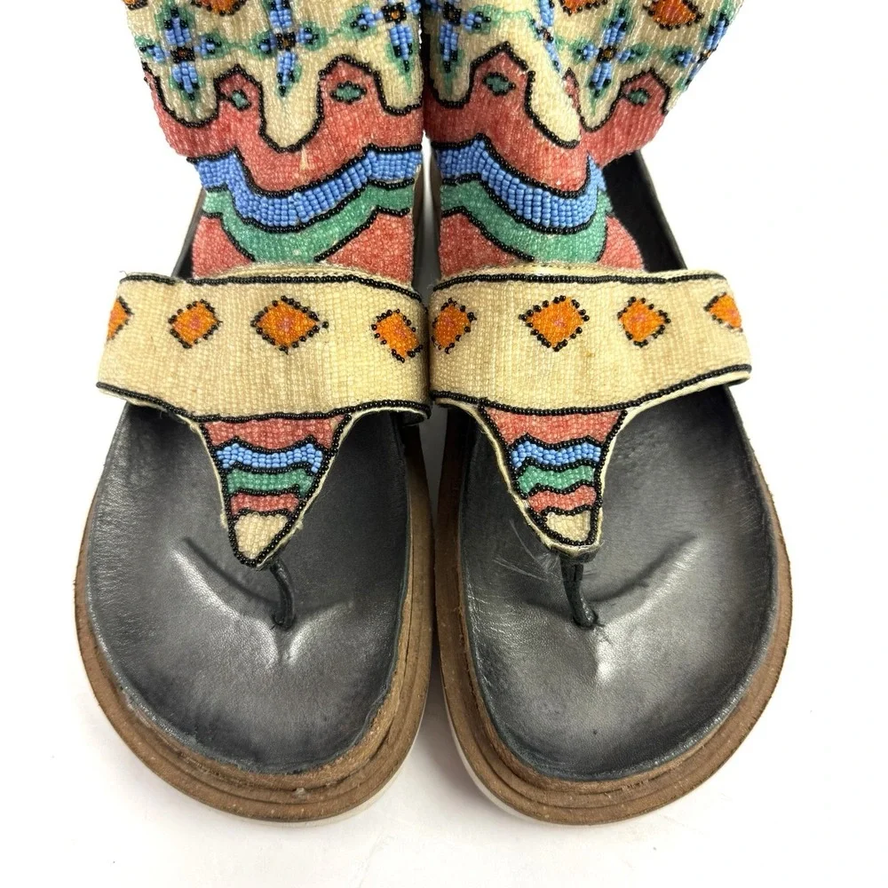 Free People Tahiti Beaded Sandals 41 Back Zip Up Shoes Boho Gypsy Festival 10